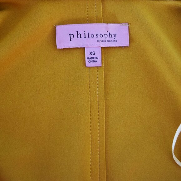 Philosophy Faux Suede Leather Mustard Open Front Coat with Pockets - Picture 12 of 14